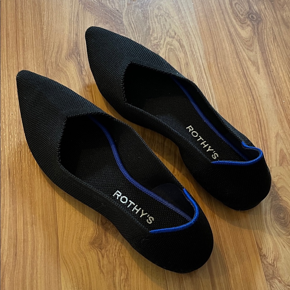 Rothy's Women's Black Flats with Blue Trim